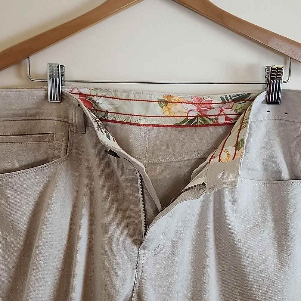 Tommy Bahama Men's Beige Casual Linen Flat Front Pants, 35